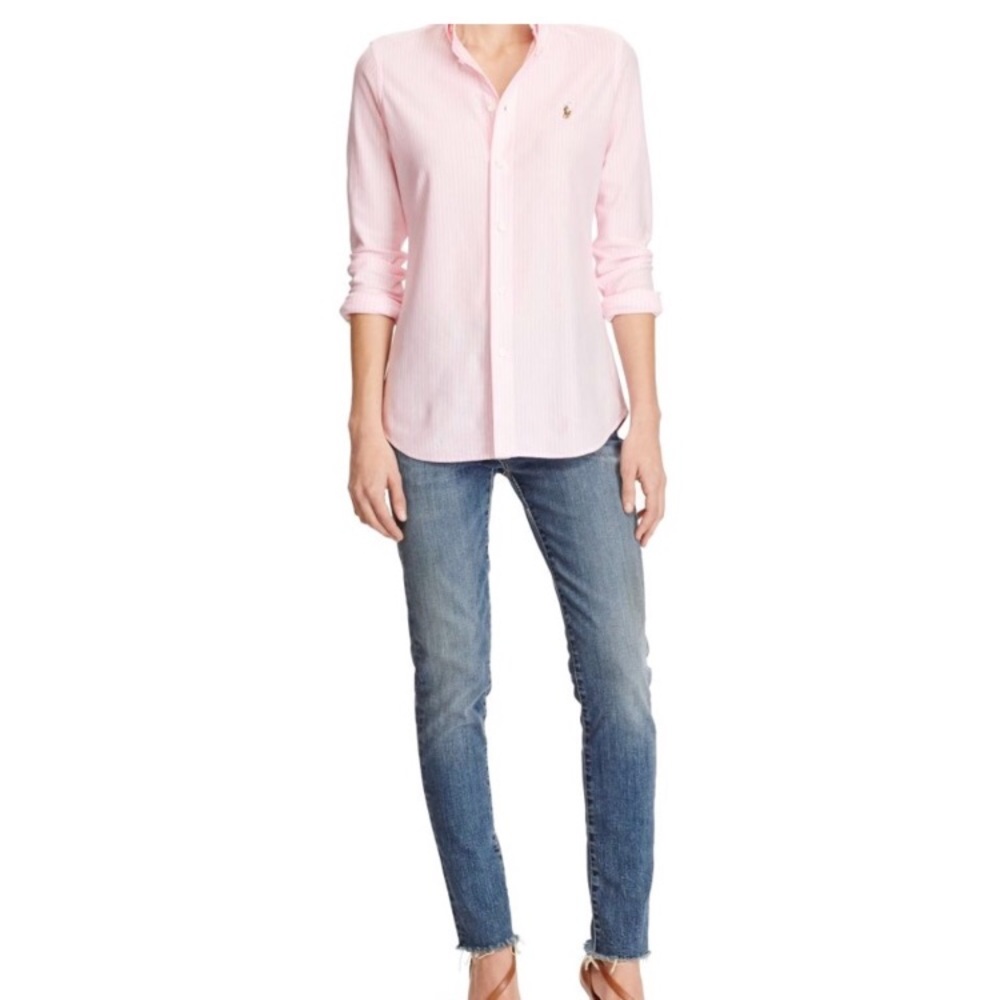 Ralph Lauren Classic Polo Shirt Pink Seersucker